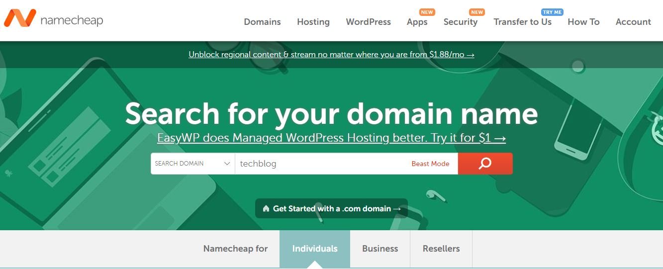 Steps to search for the desired domain name